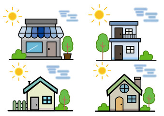 Fototapeta premium Set of minimalist building and house icons flat vector illustration