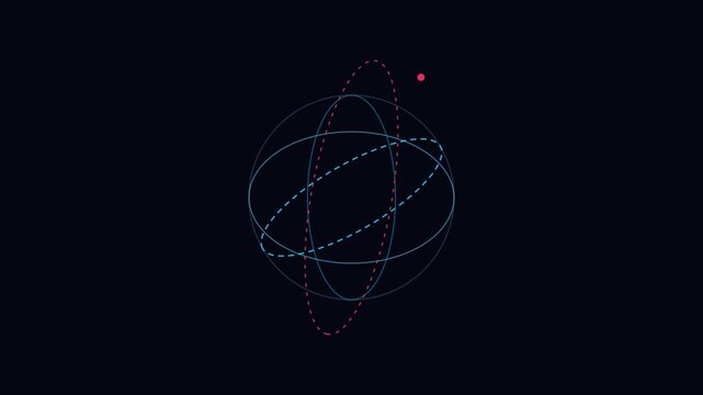 Abstract atom model with orbiting particle animation: minimalist science and technology motion 4k physics