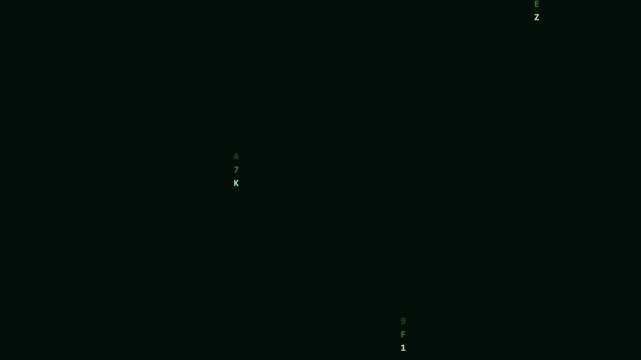 Digital matrix code rain animation 4k background, with falling green, binary data and, alphanumeric characters
