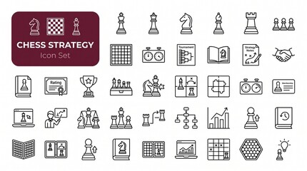 Chess Strategy Icon Set with Chess Pieces, Board Tactics, and Game Strategy Symbols © SANTO SHEIKH