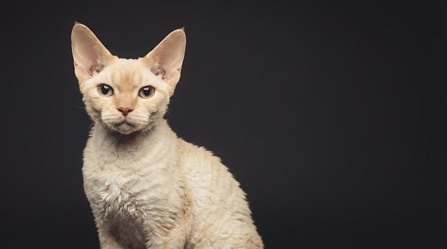 A cat portrait visualization showing a Devon Rex cat portrait over a dark gray background for cat and pet concepts 3D render devon rex cat portrait portrait of devon rex cat over dark gray background