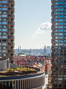 Modern apartments with a blue sky in Stockholm, Sweden