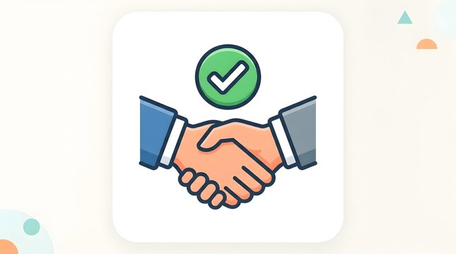  Professional Handshake Agreement Icon with Green Check Mark for Partnership and Business Success
