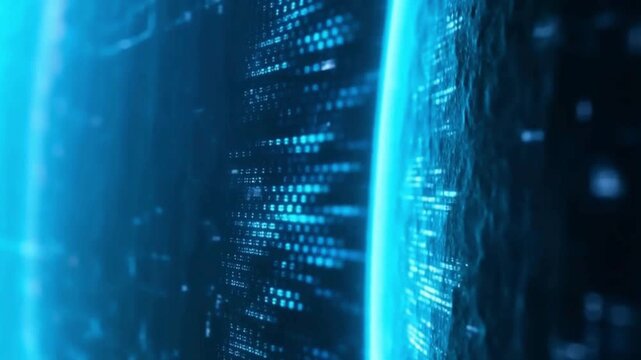 A glowing red digital interface shifts and transforms into a secure blue data matrix, symbolizing a transition from threat to defense.