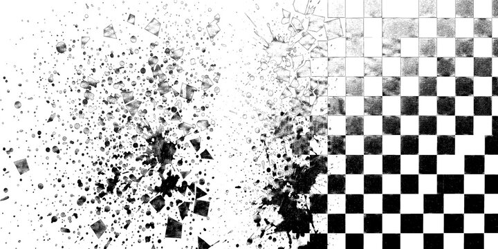 Abstract halftone dot grunge pattern with geometric checkered design overlay grunge texture black and white abstract
