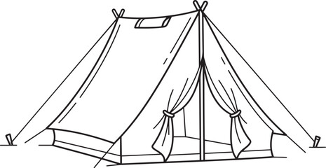 Sketch of a camping tent line art illustration on white background © joy