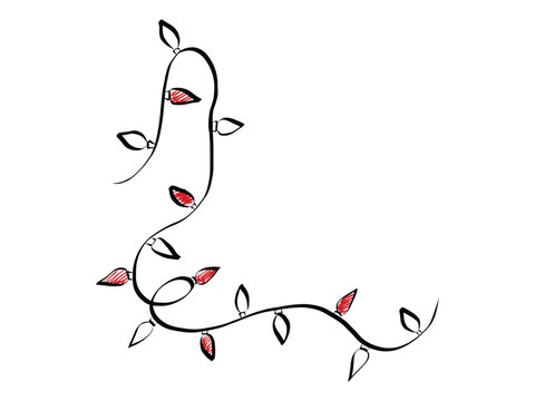 Whimsical holiday light garland in doodle style. Decorative string of bright bulbs perfect for festive borders, Christmas backgrounds, and celebration graphics. Vector illustration