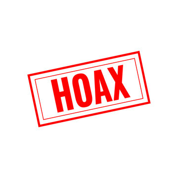 Red rectangular rubber stamp with the word hoax printed in bold capital letters for verifying news and identifying fake information or false internet content