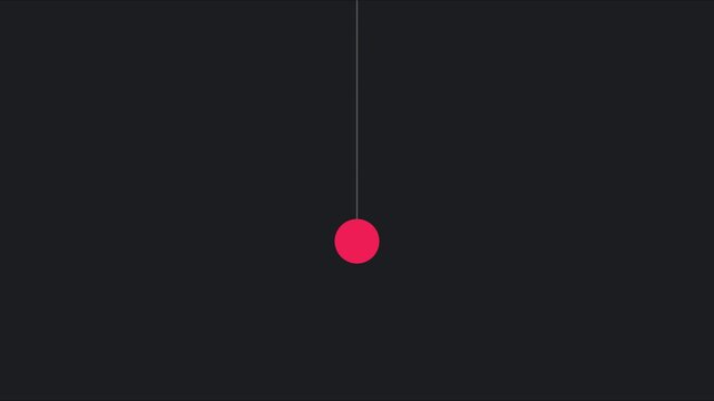Minimalist red circle pendulum swinging motion loop on dark animation 4k background