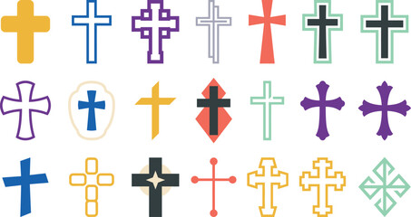 Fototapeta premium Assortment diverse christian cross symbols religious in flat color styles