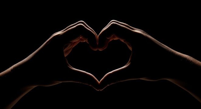 Hands forming heart shape against dark background