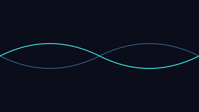 Abstract sine wave animation: minimalist blue glowing oscillating lines on dark 4k background, for technology and, science motion