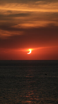 Partial Solar Eclipse Dramatic Orange Sky