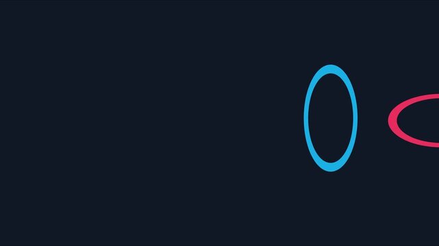 Minimalist motion blue circle and red oval shape animation on dark 4k background, motion animation abstract