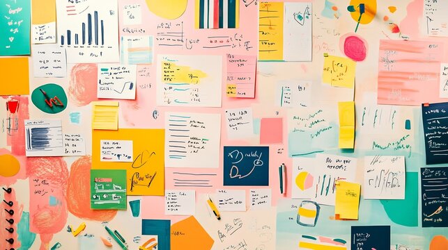 A Vibrant Workspace Filled With Handwritten Marketing Notes Charts and Package Labels