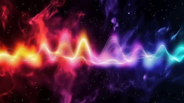 Colorful Neon Waveform Across a Cosmic Nebula Star Field Triptych