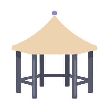 Gazebo with beige roof and dark blue legs