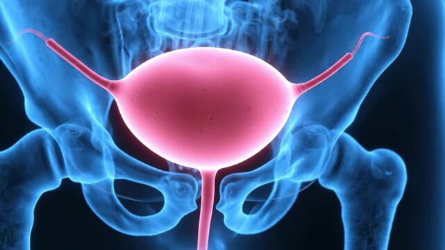 3d medical illustration of the human urinary bladder and pelvic bone structure