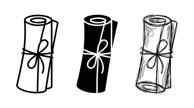 Rolled scrolls outline icon vector set