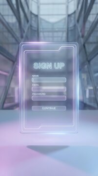 Neon sign up form with glowing purple and blue borders, name, email