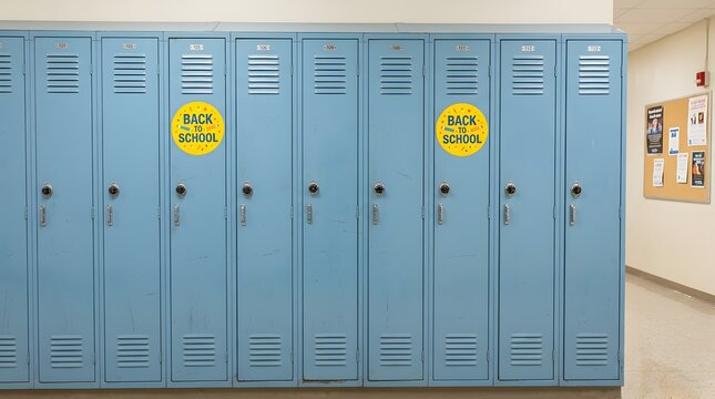 Blue School Lockers in a Bright Hallway Representing Education, Student Life, and Academic Environment