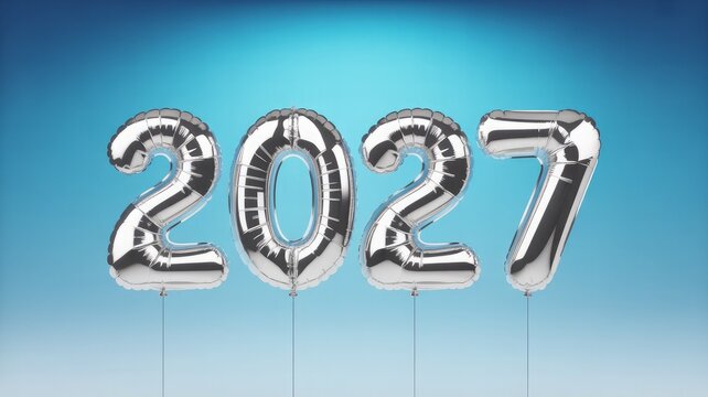 Shiny chrome foil numbers showing year 2027