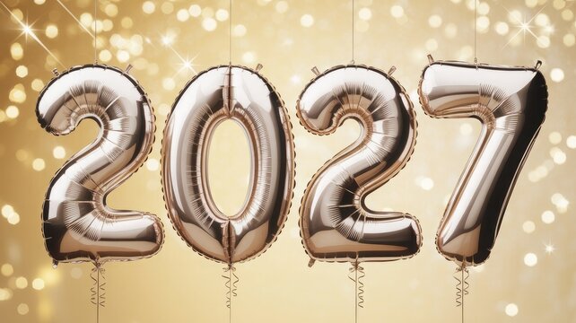Shiny foil balloons with year 2027 number