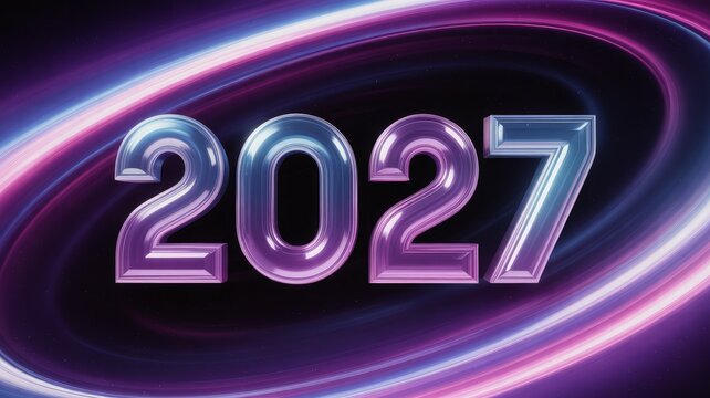 Futuristic year 2027 with glowing neon numbers