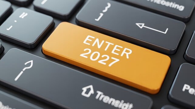 Close up of enter key with 2027 text on keyboard