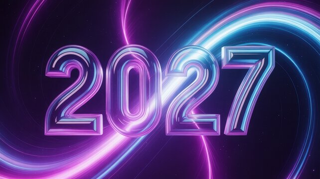Futuristic glowing 2027 year number design with light effects