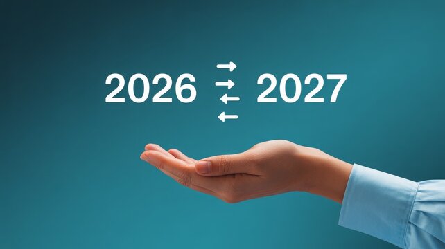 Hand showing transition between years 2026 and 2027