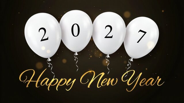 Happy new year 2027 celebration with white balloons