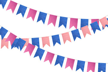 Obraz premium Colorful bunting flags for gender reveal on white background