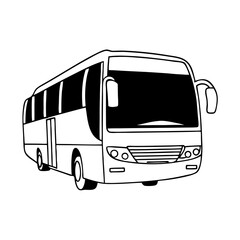 Black and white line art illustration of a modern passenger coach bus © LuminaMotion Assets