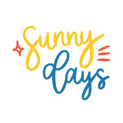 Handwritten Sunny Days typography design with colorful summer elements on white background © LuminaMotion Assets