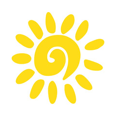 Fototapeta premium Minimalist yellow sun icon with a spiral center isolated on a white background