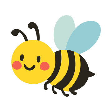 Cute cartoon bee character with a friendly smile isolated on a white background