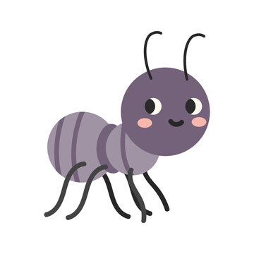 Cute cartoon ant character isolated on white background