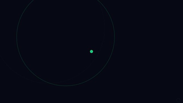 Minimalist abstract motion with pulsing green circle and thin geometric ring on dark animation 4k background