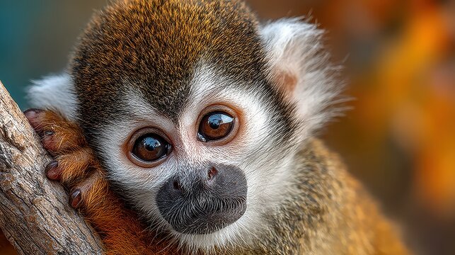 This close-up captures the irresistible charm of a squirrel monkey, showcasing its endearing face and soft fur, creating a moment of pure animal attraction