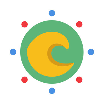 Yellow crescent moon shape inside green circle with dots