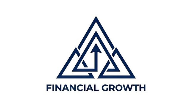 Geometric triangle financial growth logo with upward arrow.