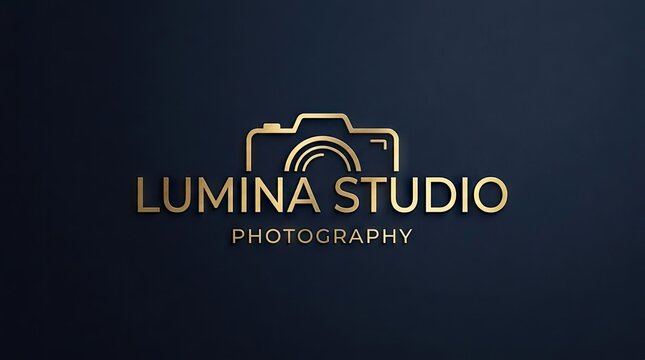 Gold camera logo on dark background for photography studio