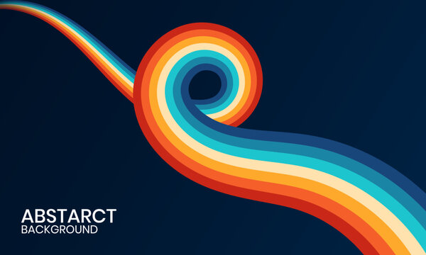 Abstract retro 70s style background with colorful flowing wavy lines in a spiral shape