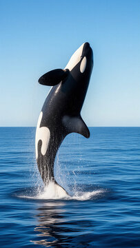 orca, orca marina, ballena asesina, cet&aacute;ceo, mam&iacute;fero marino, animal marino, fauna marina, vida marina, oc&eacute;ano, mar, oc&eacute;ano abierto, orca saltando, salto, salto de orca, comportamiento animal, acci&oacute;n,