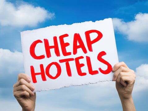 Affordable Hotels Sign in Blue Sky
