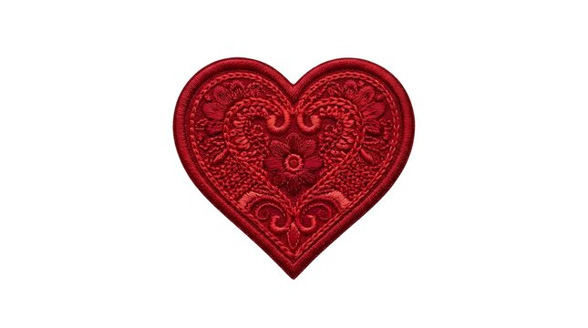 Ornate red heart with intricate damask pattern and decorative