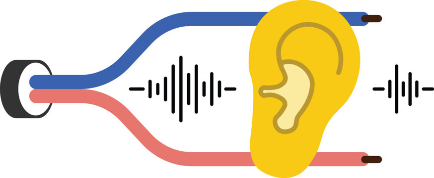 Wiretapping icon, ear listening to phone wire signal, eavesdropping and call interception concept illustration, phone tapping surveillance symbol