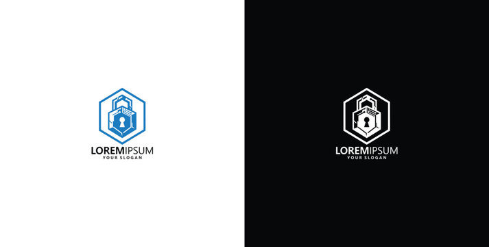 Cyber security lock logo template with padlock icon for technology business branding
