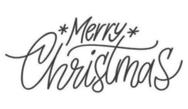 Merry Christmas hand lettering calligraphy typography with halftone dot texture pattern transparent background